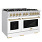 ZLINE Autograph 48" 6.7 cu. ft. Select Double Oven Gas Range with 8 Burners in Stainless Steel with White Matte Doors and Champagne Bronze Accents, HGRZ-WM-48-CB