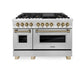 ZLINE Autograph 48" 6.0 cu. ft. Dual Fuel Range in Stainless Steel with Champagne Bronze Accents, RAZ-48-CB