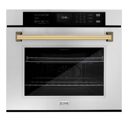 ZLINE 30" Autograph Single Wall Oven with Air Fry and Self-Clean in Stainless Steel and Gold Handle, WASZ-30-G
