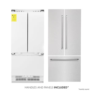 ZLINE 36" 19.6 cu. ft. French Door Built-In Bottom Freezer Refrigerator with Water Dispenser and Ice Maker in Satin Stainless Steel, RBIV-SN-36