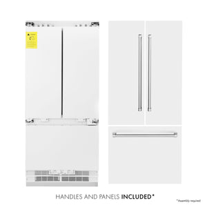 ZLINE 36 In. 19.6 cu. ft. Built-In French Door Refrigerator with Internal Water and Ice Dispenser in White Matte, RBIV-WM-36