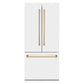 ZLINE 36 In. 19.6 cu. ft. Built-In French Door Refrigerator with Internal Water and Ice Dispenser in White Matte with Gold Accents, RBIVZ-WM-36-G