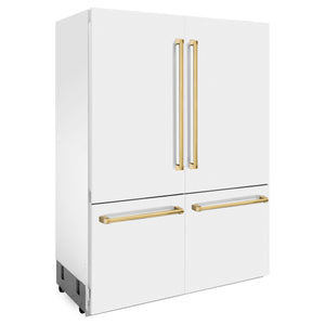 ZLINE 60 In. 32.2 cu. ft. Built-In Refrigerator with Internal Water and Ice Dispenser in White Matte with Gold Accents, RBIVZ-WM-60-G