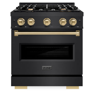 ZLINE Autograph 30" 4.2 cu. ft. Classic Gas Range with 4 Burners in Black Stainless Steel and Champagne Bronze Accents, CGRBZ-30-CB