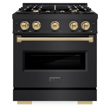 ZLINE Autograph 30" 4.2 cu. ft. Classic Gas Range with 4 Burners in Black Stainless Steel and Champagne Bronze Accents, CGRBZ-30-CB