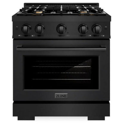 ZLINE 30" 4.2 cu. ft. Select Dual Fuel Range withs in Black Stainless Steel with 4 Brass Burners, HDRB-BR-30