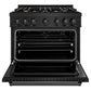 ZLINE 36" 5.2 cu. ft. Classic Gas Range with 6 Brass Burners in Black Stainless Steel, CGRB-BR-36