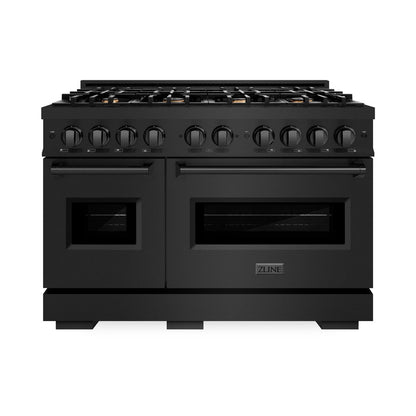 ZLINE 48" 6.7 cu. ft. Classic Double Oven Gas Range in Black Stainless Steel with 8 Brass Burners, CGRB-BR-48