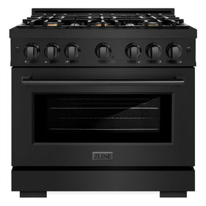ZLINE 36" 5.2 cu. ft. Select Gas Range in Black Stainless Steel with 6 Brass Burners, HGRB-BR-36
