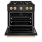 ZLINE Autograph 30" 4.2 cu. ft. Classic Gas Range with 4 Burners in Black Stainless Steel and Polished Gold Accents, CGRBZ-30-G