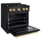 ZLINE Autograph 30" 4.2 cu. ft. Classic Gas Range with 4 Burners in Black Stainless Steel and Polished Gold Accents, CGRBZ-30-G
