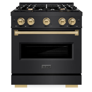 ZLINE Autograph 30" 4.2 cu. ft. Classic Dual Fuel Range with 4 Burners in Black Stainless Steel with Champagne Bronze Accents, CDRBZ-30-CB