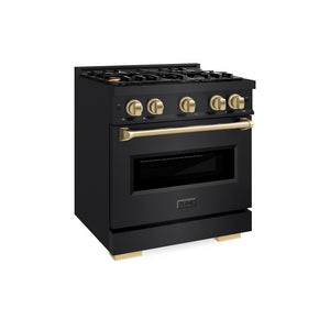 ZLINE Autograph 30" 4.2 cu. ft. Classic Dual Fuel Range with 4 Burners in Black Stainless Steel with Champagne Bronze Accents, CDRBZ-30-CB