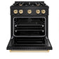ZLINE Autograph 30" 4.2 cu. ft. Classic Dual Fuel Range with 4 Burners in Black Stainless Steel with Polished Gold Accents, CDRBZ-30-G