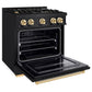 ZLINE Autograph 30" 4.2 cu. ft. Classic Dual Fuel Range with 4 Burners in Black Stainless Steel with Polished Gold Accents, CDRBZ-30-G