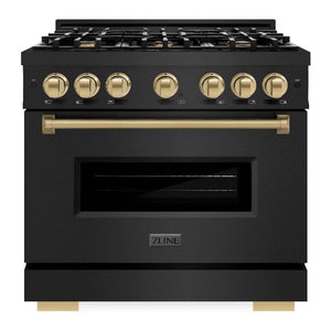 ZLINE Autograph 36" 5.2 cu. ft. Classic Dual Fuel Range with 6 Burners in Black Stainless Steel with Champagne Bronze Accents, CDRBZ-36-CB