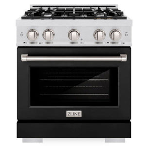 ZLINE 30" 4.2 cu. ft. Select Dual Fuel Range with 4 Burner Gas Cooktop and Electric Convection Oven in Satin Stainless Steel with Black Matte Door, HDRS-BLM-30