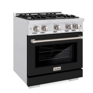 ZLINE 30" 4.2 cu. ft. Select Dual Fuel Range with 4 Burner Gas Cooktop and Electric Convection Oven in Satin Stainless Steel with Black Matte Door, HDRS-BLM-30