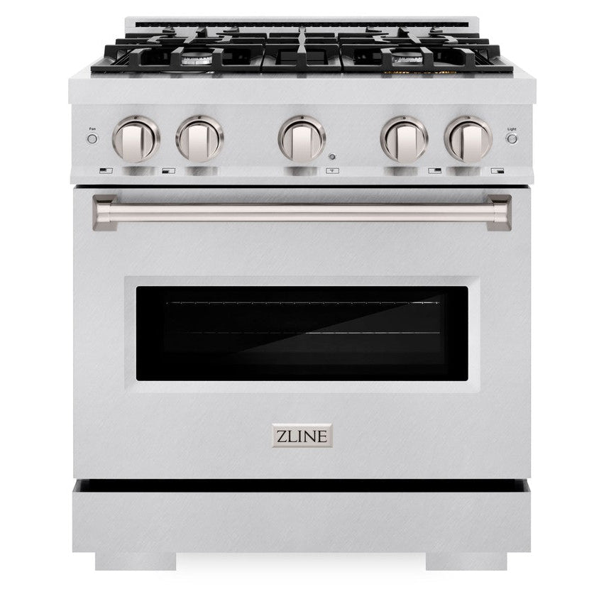 ZLINE 30" 4.2 cu. ft. Classic Dual Fuel Range with 4 Burner Gas Cooktop and Electric Convection Oven in Satin Stainless Steel, CDRS-30