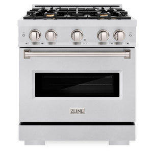 ZLINE 30" 4.2 cu. ft. Classic Dual Fuel Range with Gas Cooktop and Electric Convection Oven in Satin Stainless Steel with 4 Brass Burners, CDRS-BR-30