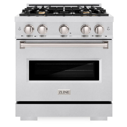 ZLINE 30" 4.2 cu. ft. Classic Dual Fuel Range with Gas Cooktop and Electric Convection Oven in Satin Stainless Steel with 4 Brass Burners, CDRS-BR-30