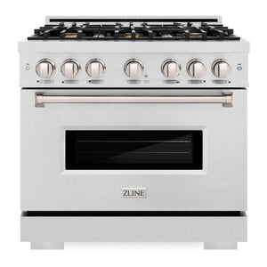 ZLINE 36" 5.2 cu. ft. Classic Dual Fuel Range with Gas Cooktop and Electric Convection Oven in Satin Stainless Steel with 6 Brass Burners, CDRS-BR-36