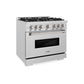 ZLINE 36" 5.2 cu. ft. Classic Dual Fuel Range with Gas Cooktop and Electric Convection Oven in Satin Stainless Steel with 6 Brass Burners, CDRS-BR-36