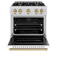 ZLINE Autograph 30" 4.2 cu. ft. Classic Dual Fuel Range with 4 Burner Gas Cooktop and Electric Convection Oven in Satin Stainless Steel with White Matte Door and Champagne Bronze Accents, CDRSZ-WM-30-CB