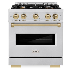 ZLINE Autograph 30" 4.2 cu. ft. Classic Dual Fuel Range with 4 Burner Gas Cooktop and Electric Convection Oven in Satin Stainless Steel with Champagne Bronze Accents, CDRSZ-30-CB