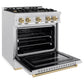 ZLINE Autograph 30" 4.2 cu. ft. Classic Dual Fuel Range with 4 Burner Gas Cooktop and Electric Convection Oven in Satin Stainless Steel with Champagne Bronze Accents, CDRSZ-30-CB