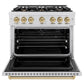 ZLINE Autograph 36" 5.2 cu. ft. Classic Dual Fuel Range with 6 Burner Gas Cooktop and Electric Convection Oven in Satin Stainless Steel with Champagne Bronze Accents, CDRSZ-36-CB