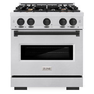 ZLINE Autograph 30" 4.2 cu. ft. Classic Dual Fuel Range with 4 Burner Gas Cooktop and Electric Convection Oven in Satin Stainless Steel with Matte Black Accents, CDRSZ-30-MB