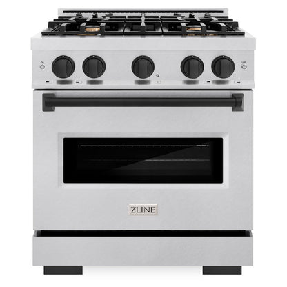ZLINE Autograph 30" 4.2 cu. ft. Classic Dual Fuel Range with 4 Burner Gas Cooktop and Electric Convection Oven in Satin Stainless Steel with Matte Black Accents, CDRSZ-30-MB