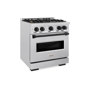 ZLINE Autograph 30" 4.2 cu. ft. Classic Dual Fuel Range with 4 Burner Gas Cooktop and Electric Convection Oven in Satin Stainless Steel with Matte Black Accents, CDRSZ-30-MB