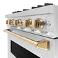 ZLINE Autograph 30" 4.2 cu. ft. Classic Dual Fuel Range with 4 Burner Gas Cooktop and Electric Convection Oven in Satin Stainless Steel with Polished Gold Accents, CDRSZ-30-G