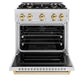ZLINE Autograph 30" 4.2 cu. ft. Classic Dual Fuel Range with 4 Burner Gas Cooktop and Electric Convection Oven in Satin Stainless Steel with Polished Gold Accents, CDRSZ-30-G