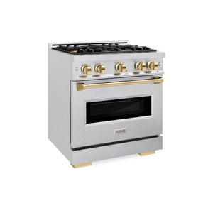 ZLINE Autograph 30" 4.2 cu. ft. Classic Dual Fuel Range with 4 Burner Gas Cooktop and Electric Convection Oven in Satin Stainless Steel with Polished Gold Accents, CDRSZ-30-G