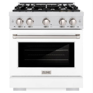 ZLINE 30" 4.2 cu. ft. Select Dual Fuel Range with 4 Burner Gas Cooktop and Electric Convection Oven in Satin Stainless Steel with White Matte Door, HDRS-WM-30