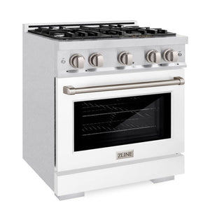 ZLINE 30" 4.2 cu. ft. Select Dual Fuel Range with 4 Burner Gas Cooktop and Electric Convection Oven in Satin Stainless Steel with White Matte Door, HDRS-WM-30