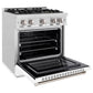 ZLINE 30" 4.2 cu. ft. Select Dual Fuel Range with 4 Burner Gas Cooktop and Electric Convection Oven in Satin Stainless Steel with White Matte Door, HDRS-WM-30