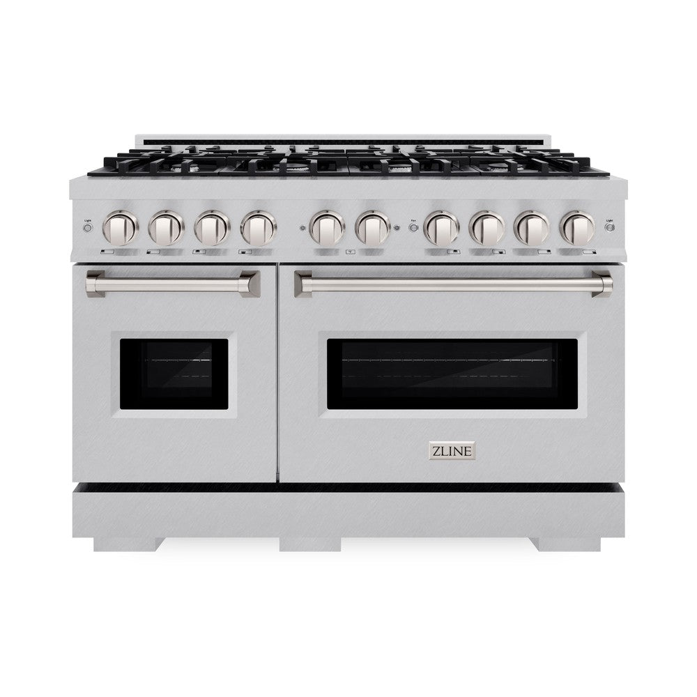 ZLINE 48" 6.7 cu. ft. Classic Double Oven Gas Range with 8 Burner Cooktop in Satin Stainless Steel, CGRS-48
