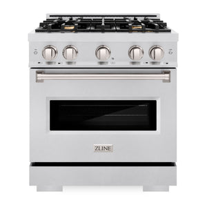 ZLINE 30" 4.2 cu. ft. Classic Gas Range with Convection Gas Oven in Satin Stainless Steel with 4 Brass Burners, CGRS-BR-30