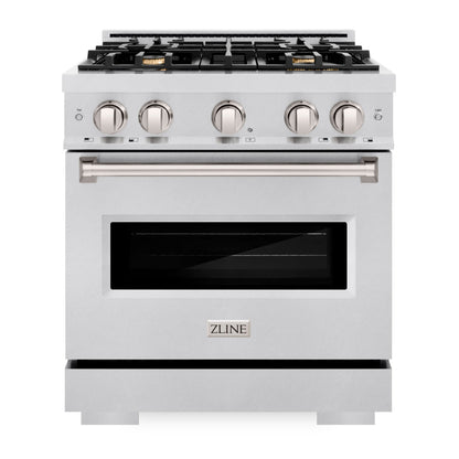 ZLINE 30" 4.2 cu. ft. Classic Gas Range with Convection Gas Oven in Satin Stainless Steel with 4 Brass Burners, CGRS-BR-30