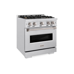 ZLINE 30" 4.2 cu. ft. Classic Gas Range with Convection Gas Oven in Satin Stainless Steel with 4 Brass Burners, CGRS-BR-30