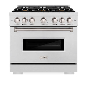 ZLINE 36" 5.2 cu. ft. Classic Gas Range with Convection Gas Oven in Satin Stainless Steel with 6 Brass Burners, CGRS-BR-36