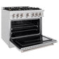 ZLINE 36" 5.2 cu. ft. Classic Gas Range with Convection Gas Oven in Satin Stainless Steel with 6 Brass Burners, CGRS-BR-36