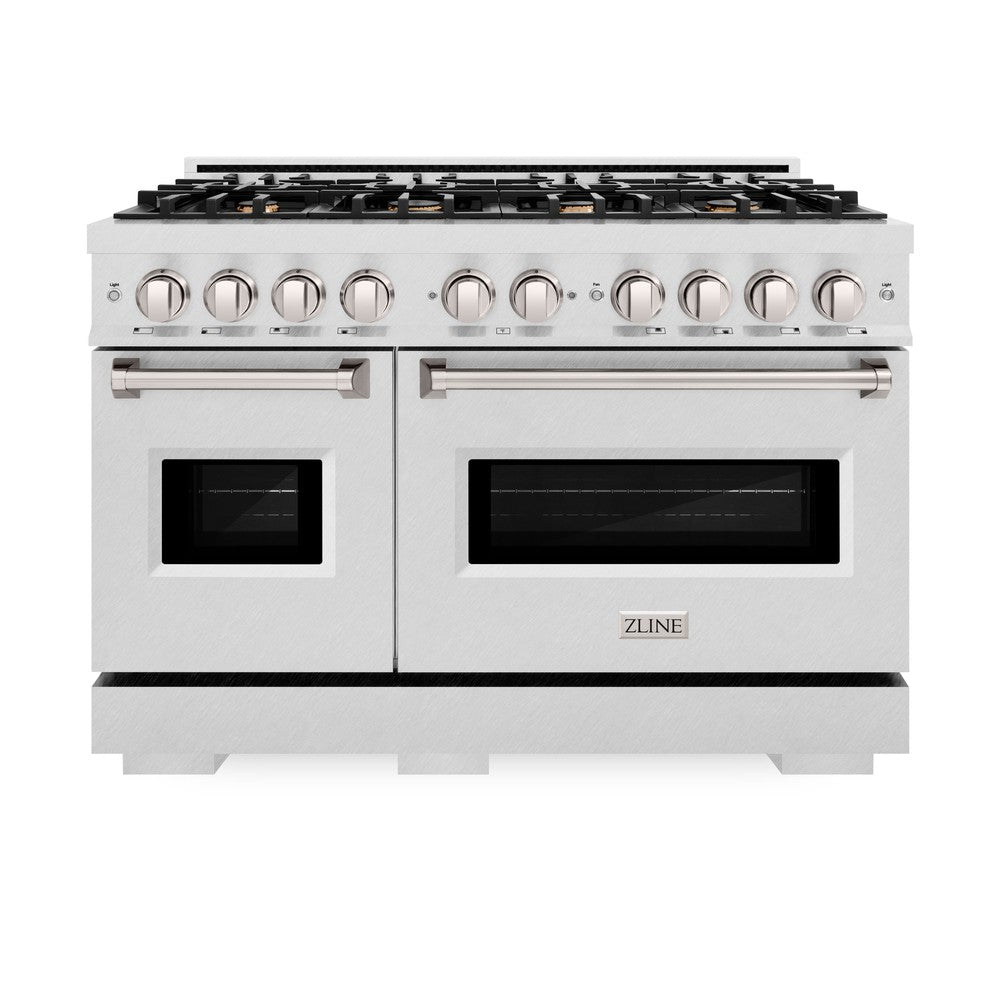 ZLINE 48" 6.7 cu. ft. Classic Double Oven Gas Range in Satin Stainless Steel with 8 Brass Burners, CGRS-BR-48