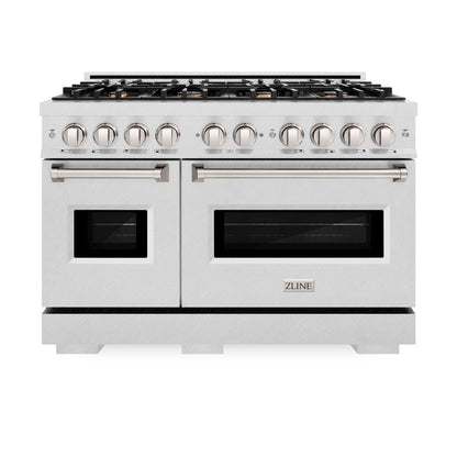 ZLINE 48" 6.7 cu. ft. Classic Double Oven Gas Range in Satin Stainless Steel with 8 Brass Burners, CGRS-BR-48