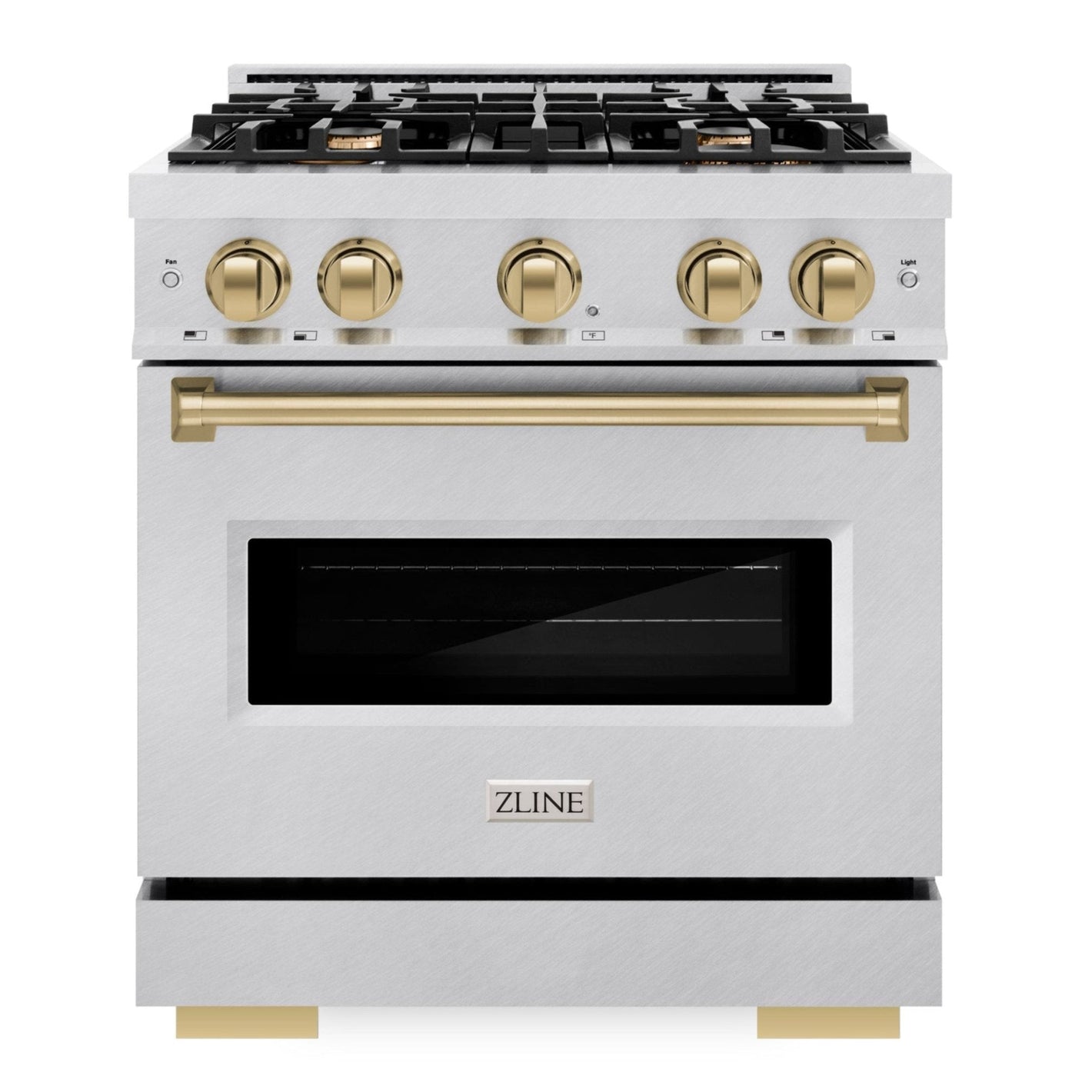 ZLINE Autograph 30" 4.2 cu. ft. Classic Gas Range with 4 Burner Cooktop and Convection Gas Oven in Satin Stainless Steel and Champagne Bronze Accents, CGRSZ-30-CB