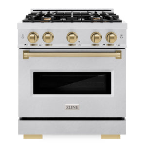 ZLINE Autograph 30" 4.2 cu. ft. Classic Gas Range with 4 Burner Cooktop and Convection Gas Oven in Satin Stainless Steel and Champagne Bronze Accents, CGRSZ-30-CB
